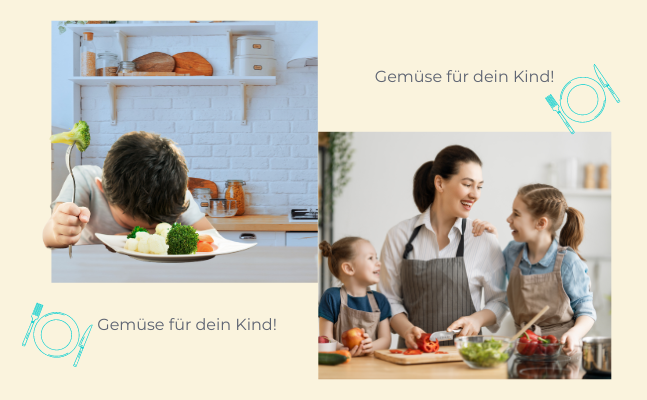 Ein Bild einer Frau und eines Kindes in der Küche beim Gemüse schneiden.