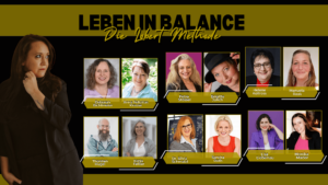 Leben in Balance: Die Lobert-Methode“ zeigt Porträts von 12 Personen, darunter Frauen und Männer, unter deren Bildern Namen aufgeführt sind. Melissa Veronika Lobert, links, posiert nachdenklich.